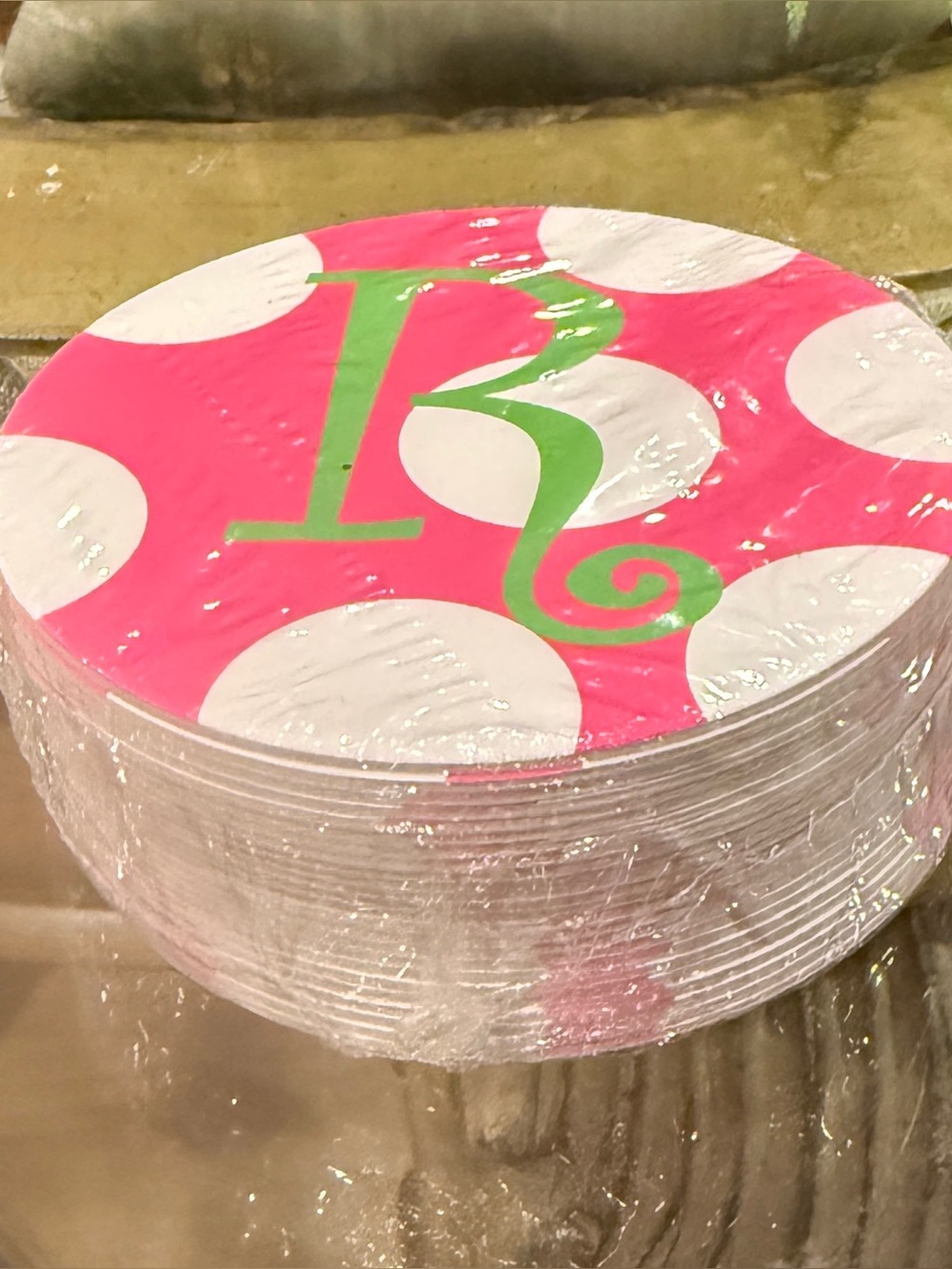 💗💚 Pink & Green “R” Coasters – Set of 24